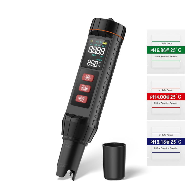 [Australia - AusPower] - Digital 7-in-1 Water Tester | 0.01 High Precision pH & Salinity Meter | for Pool Salt, Aquarium, Hot Tub, Hydroponics, Drinking Water TDS EC Orp S.G. Temperature Tester 