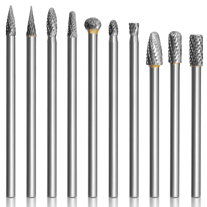 10Pcs Long Carbide Burr Set 1/4" Shank Die Grinder Bits, HOMEIDOL 4"(100mm) Long Rotary Files Tungsten Carbide Rotary Burr Set, Carbide Drill Bits for Metal Stone Wood Carving Engraving Deburring 10pcs 4" long die grinder bits(1/4" Shank)