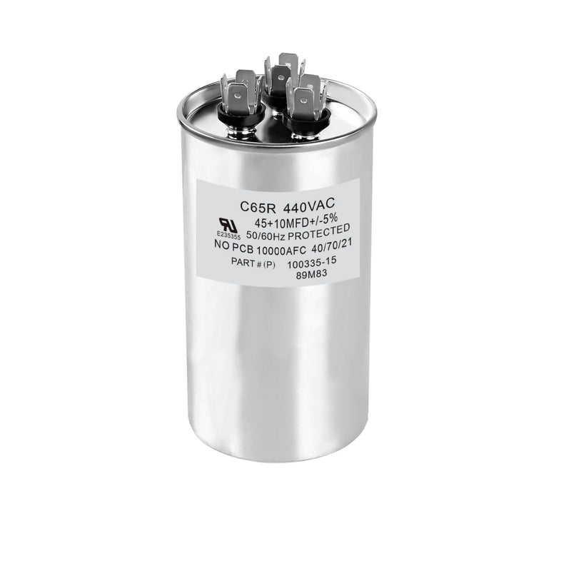 89M83 100335-15 Capacitor 45+10 MFD 440V Round Replacement