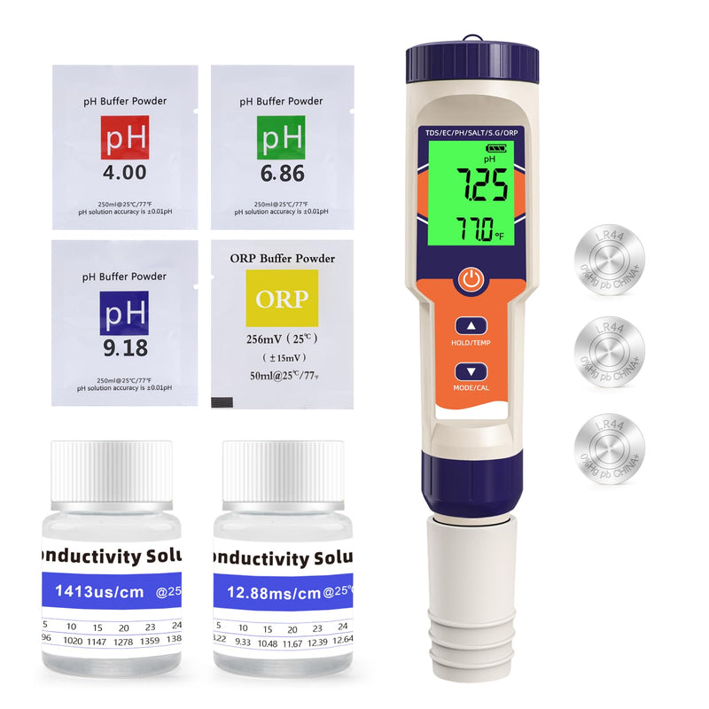 [Australia - AusPower] - 7-in-1 Digital Pool Salt Tester | pH, ORP, Salinity, TDS, EC, Temperature Meter for Saltwater Pools, Hot Tubs, Spas, Aquariums, Hydroponics，Saltwater Pool Tester Dark blue 