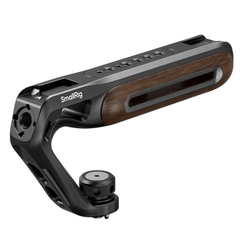 SmallRig Wooden Top Handle with Retractable 1/4''-20 and 3/8''-16 Locating Screw for ARRI, Max Load 15kg / 33.1lb for Universal Camera Cages and Rigs, 2 Cold Shoe Adapters to Mount Accessories- 5252