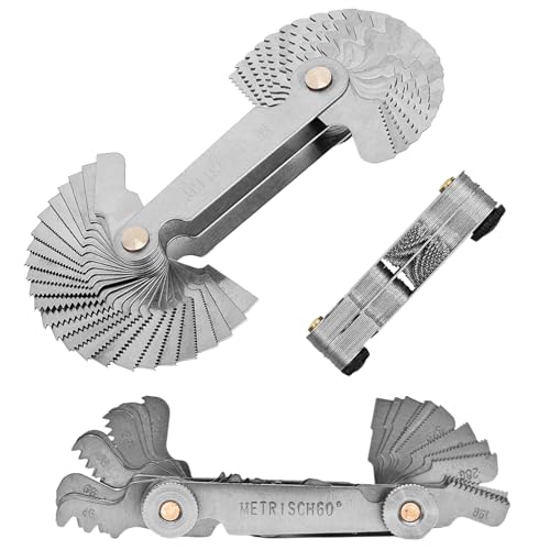 52 Sheets Stainless Steel Thread Gauge Metric 60 Degrees 0.25 - 6.0 mm and Inch 55 Degree 4G - 62G Thread Template Fine Thread Measuring Tool, Radius Gauge, Measuring Tools, Metric 24 Sheets and Inch 28 Sheets