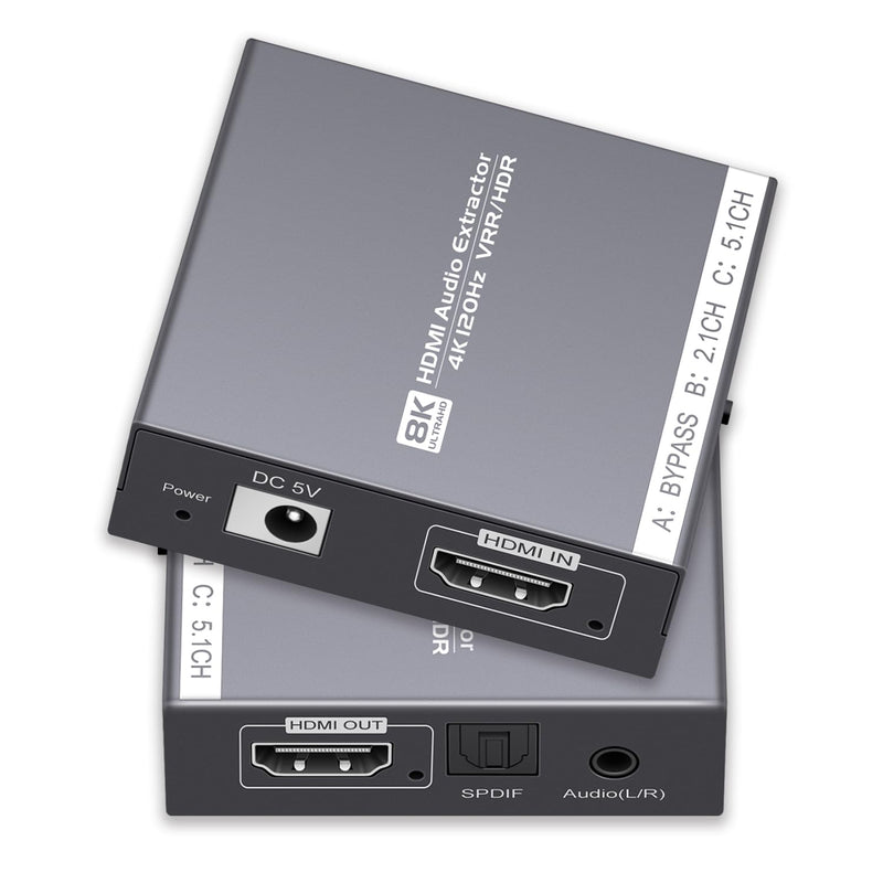 8K HDMI 2.1 Audio Extractor 4K@120Hz/8K@60Hz, HDMI to Optical and 3.5mm Audio Adapter for PS4/5, Fire Stick, Speakers, Headphones, Blu-ray Player