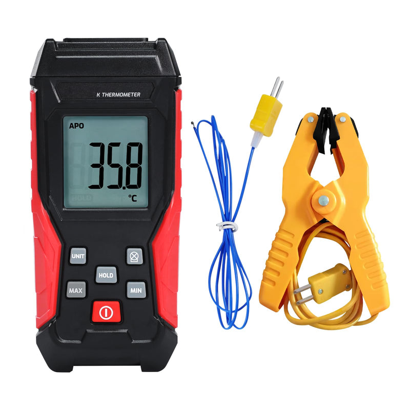 [Australia - AusPower] - Thermocouple Thermometer Digital K Type Thermometer, Single Channel Thermocouple Tester(-328~2501℉) with 1 Temperature Clamp and 1 Wired Thermocouple Probes LCD Display Temperature Tester for K Type 