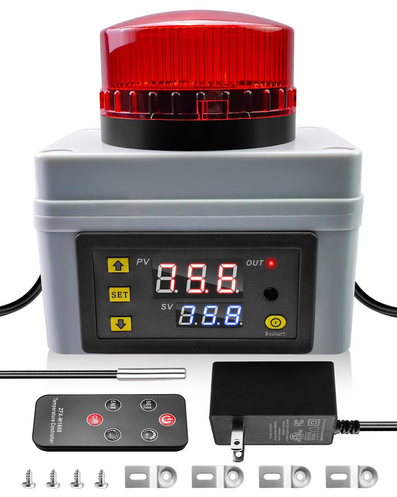 [Australia - AusPower] - 12V Digital Temperature Alarm Monitor with Remote Control – 120DB High/Low Temp Alert, Waterproof Sensor Probe, – -50℃-110℃ Temperature Thermometer for Refrigerator RV Cold Chain Farm Pond Factory Temperature Monitor 