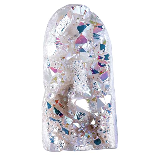 mookaitedecor Titanium Coated Angel Aura Quartz Geode Crystal Cluster White