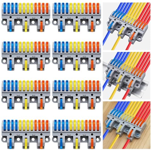 Lever Terminal Block Set (3 Input, 12 Outputs) Three Inputs and 12 Outputs Connectors DIN Rail/Screw Mounting for 28-12AWG Conductor 8 Sets