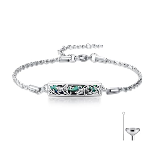 WINNICACA Urn Bracelet for Ashes for Women 925 Sterling Silver Dragonfly Abalone Shell Cremation Jewelry for Ashes Keepsake Pendant Locket Bracelet for Women Human