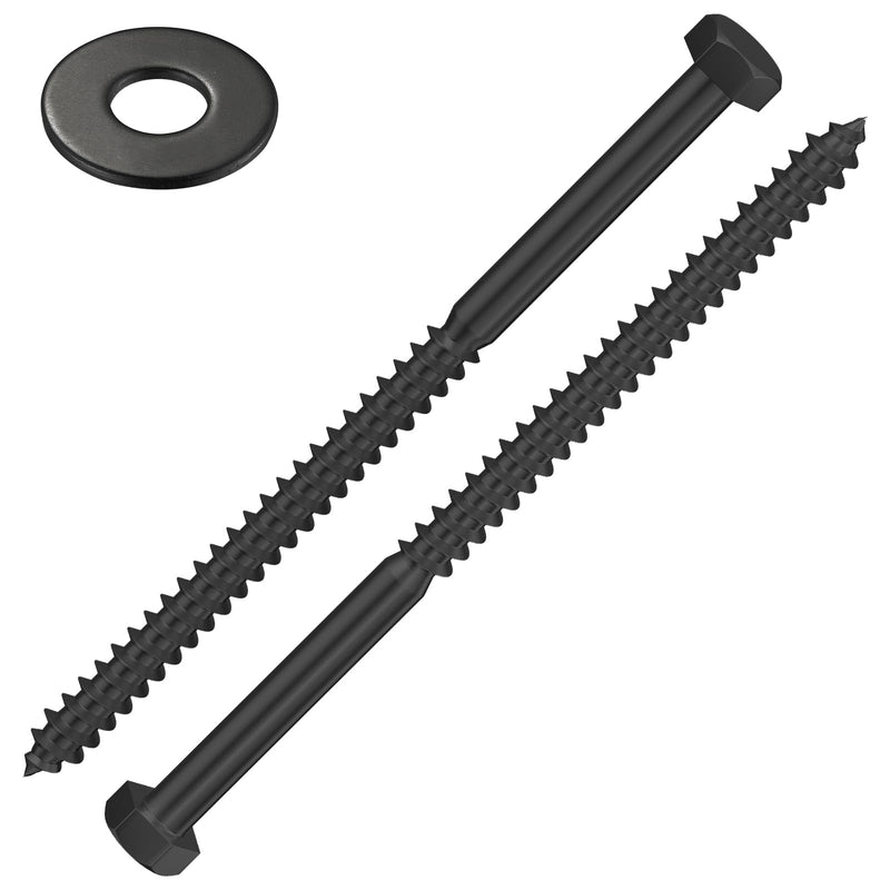Wensilon Lag Screws Wood Screws (8PCS, 1/2"x6", Black) Hex Head Lag Bolts,(12x150) Heavy Duty Lag Screws,304 Stainless Steel Bolts 18-8 1/2"x6"