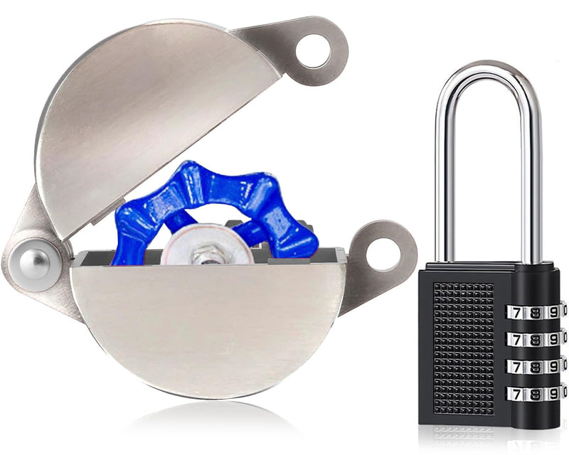 [Australia - AusPower] - Water Spigot Lock & Gate Valve Lockout, Safety Faucet Device with Password Key for Outside Garden Valve/Water Spigot in Antirust Stainless Steel,Dia Valve Handles (Silvery) Silvery 