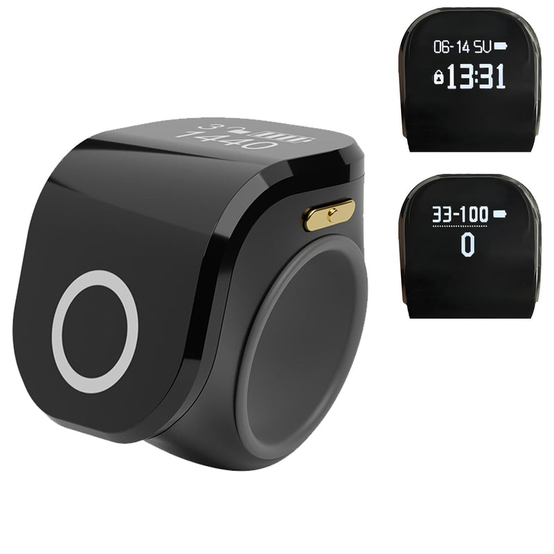 Worship Counter, Tally Clicker for Muslim Islamic Prayer, OLED Screen, Time and Date Digital Display, Vibration Reminder Alarm, Golf, Goods Counting, Lap, Knitting Black