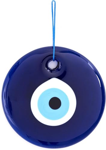 Glass Blue Evil Eye Wall Hanging – Turkish Handmade Nazar Amulet for Home Protection – Multiple Sizes – Wall Decor with Gift Box (Navy Blue, 3.5″) Navy Blue 3.5″