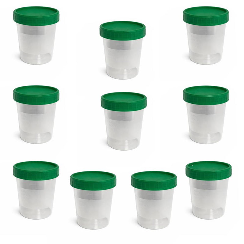 10 Urine Cups with Screw Lid, Sample Cup, Sample Container, Leak-Proof, Capacity 125 ml, Storage Cup, Graduated 20 ml to 100 ml, Polypropylene (PP), Sample Collection Container 10