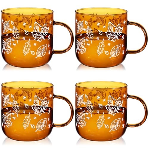 Meanplan 4 Pack 12 oz Fall Maple Leaf Coffee Mugs with Handle