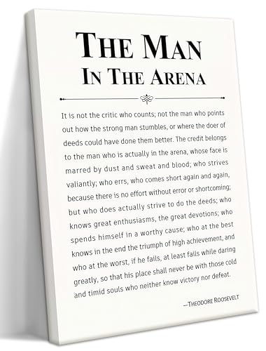 Framed Motivational Wall Decor for Men, The Man in The Arena Office Inspirational Wall Art, Positive Quotes Pictures, Spiritual Canvas Prints, Faith Based Gifts for Living Room, Bedroom 12x16 inch Wrapped Canvas 16"L x 12"W