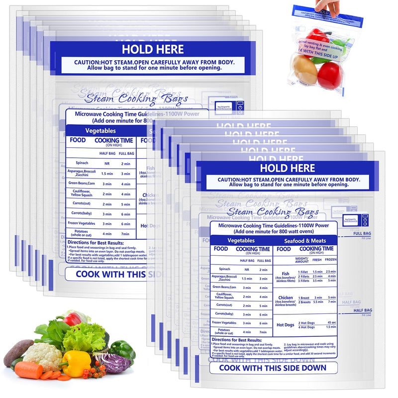48 Pcs Microwave Steam Bags for Cooking 24 Medium and 24 Large Sizes Reusable Zipper Steamer Bags Microwave Steaming Bag for Vegetables Potatoes Meat Frozen Food (48) 48