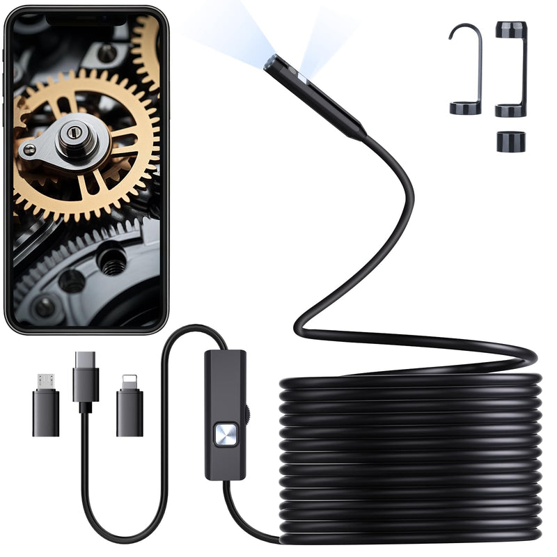 [Australia - AusPower] - Preciva Endoscope Camera with Dual Lenses, 1920P HD Borescope Camera with 8 Adjustable LED Lights, 16.5ft Semi-Rigid for iOS and Android 