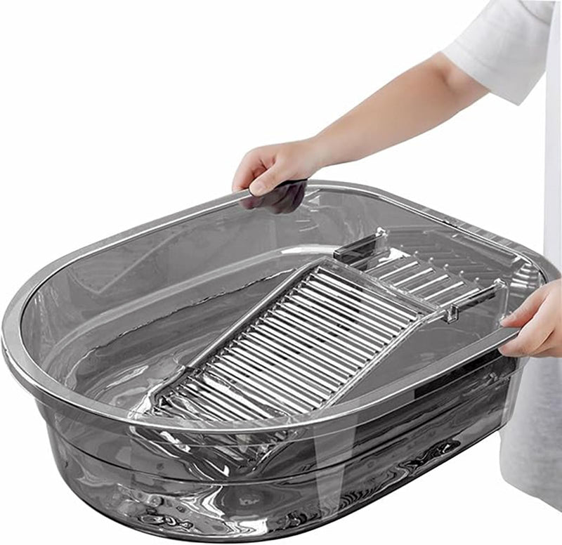 Washboard Basin for Hand Washing Clothes, Compact Hand Wash Clothes Basin with Built-in Laundry Washboard, Soap Holder, Wash Basin for Delicates & Small Loads Transparent Gray 16 X 13 X 4.9 Inches