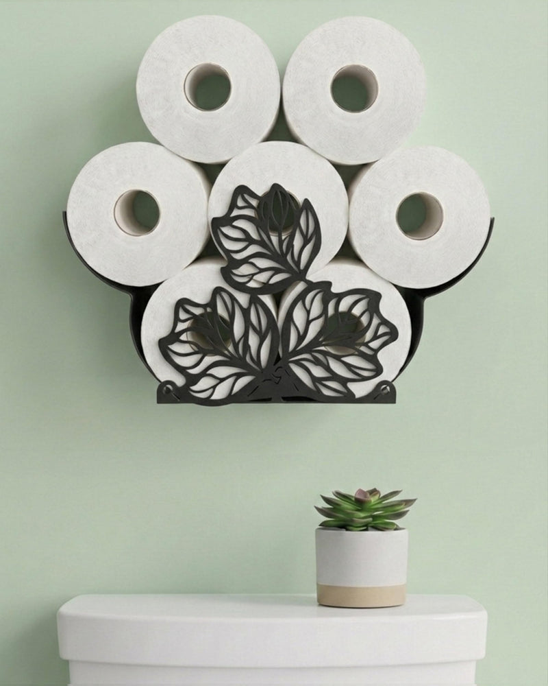 Leaves Decorative Toilet Paper Holder for 8 Rolls, Bathroom Toilet Paper Storage Wall Mount & Free Standing, Funny Tissue Holder Bathroom Storage Accessories Ebony Black - Leaves