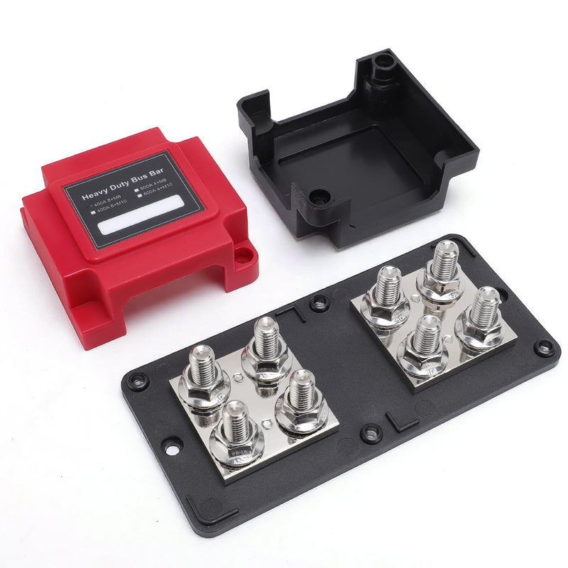8 x M8 Busbar Power Distribution 12 V 24 V 48 V DC 400 A Battery Connection Block High Current Distribution Strip for Car Caravan Boat Truck Solar System Power Supply with Red and Black Lid