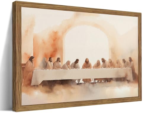 Wood Framed Jesus Last Supper Canvas Wall Art, Leonardo da Vinci Pictures Canvas Print Posters Wall Decor, Christian Wall Art Home Decor for Living Room Dining Room Decor 12x16 inch Wood Framed Religious 16"L x 12"W