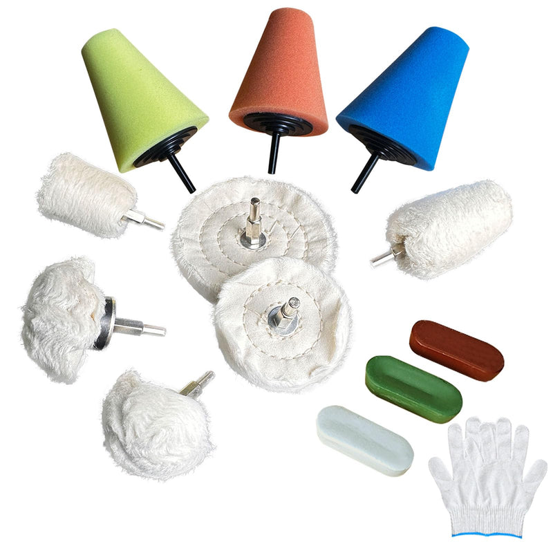[Australia - AusPower] - Neeki 12-Pcs Polishing and Buffing Kit, Includes 1/4" Shank Drill Buffing Wheels, Polishing Compound, and Sponge Pads for Metal, Wood, Plastic, and More 