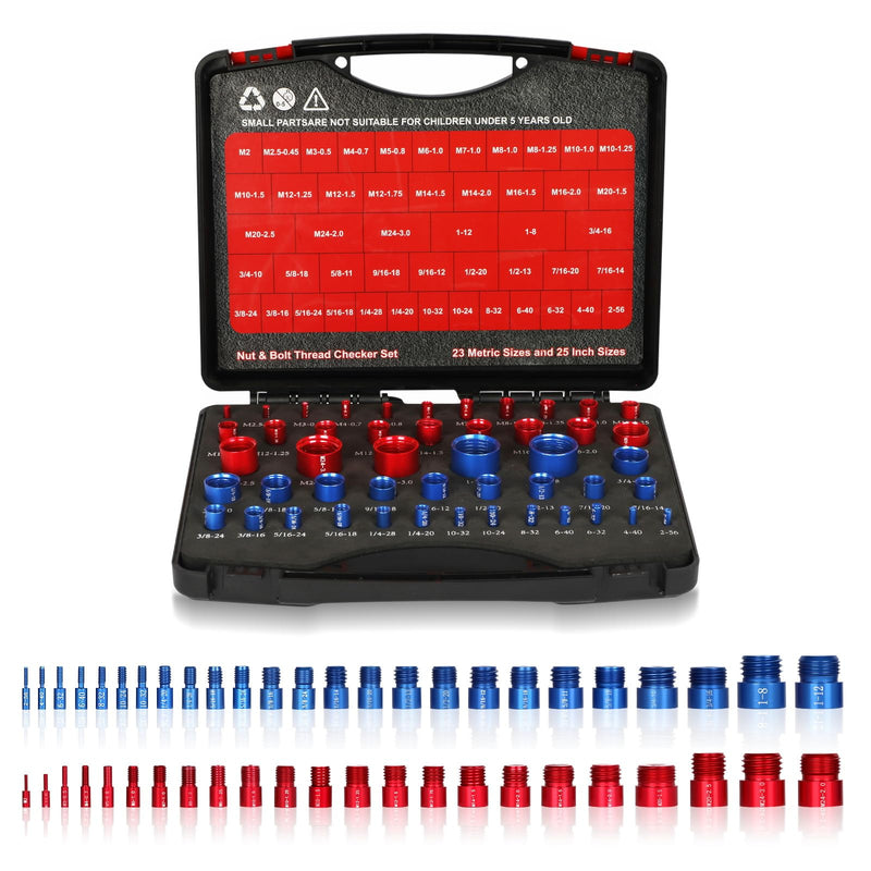 [Australia - AusPower] - Thread Checker,48PCS Nut and Bolt Thread Checker, Standard 25 Inch & 23 Metric Bolt Size Finder for Detecting The Dimensions of Threaded Nuts in Narrow Spaces. 