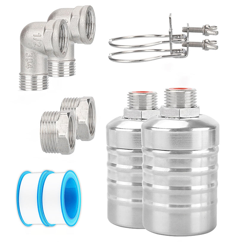 [Australia - AusPower] - Automatic Water Float Valve, 1/2 to 3/4 Inch Connection Types, Stainless Steel 304 Fully Automatic Water Shut off Float Valve for Water Tank, Pool, Livestock Trough (2 Pack) 