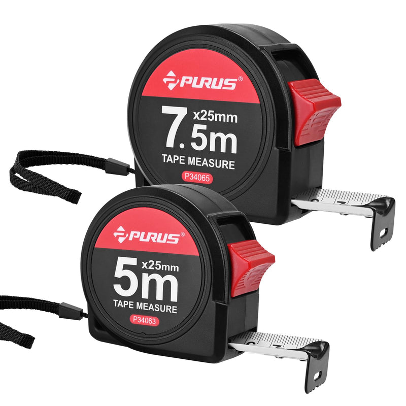 [Australia - AusPower] - PURUS 2pcs Tape Measure, Retractable Measure with Fractions, Easy Read, Measurement Self-Locking Tape, Metric Scale Measurement Tape for Designer, Decorator, Handicraftsman 