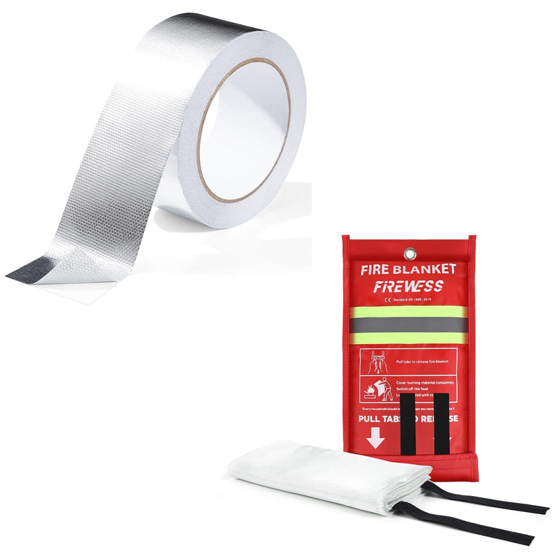 2inx66ft Aluminum Foil Tape and Fire Blanket 1pack, Silver Self-Adhesive Heat Shield ReflectiveTape, Fireproof Blanket for House Camping, Car, Office, Grill
