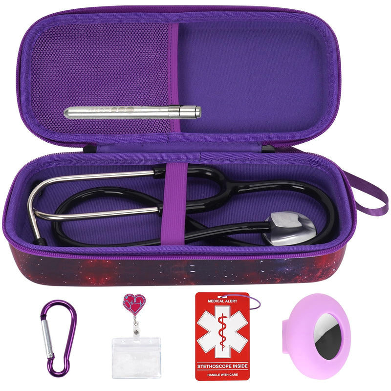 [Australia - AusPower] - MGZNMTY 6 Pcs Stethoscope Case Kit, Perfect Nurse Gift Include Hard Stethoscope Case for 3M Littmann Classic III, AirTag Holder, Medical Alert Label, ID Card, Nurse Badge Clip, Carabiner (Galaxy) Galaxy 