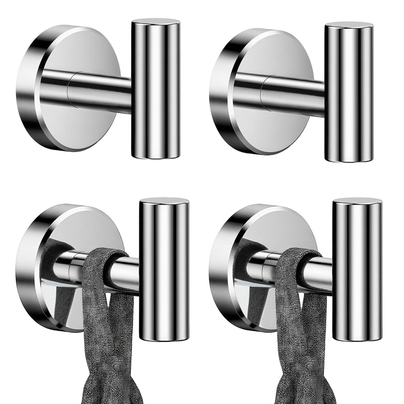 RARXTR Chrome Bathroom Towel Hook, Coat Robe Clothes Hook for Kitchen Garage Wall Mounted 4 Pack, 304 Stainless Steel, Heavy Duty Door Hanger, Cabinet Closet Wall Hook for Hotel Pool (Polished Chrome)
