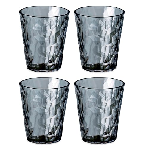 Koziol Superglas Club No. 1 4 Pack 250ml Crystal Clear Plastic Water Glass Luxury Unbreakable Reusable Party Camping Water Glass Set of 4 (Transparent Grey) Transparent Gray