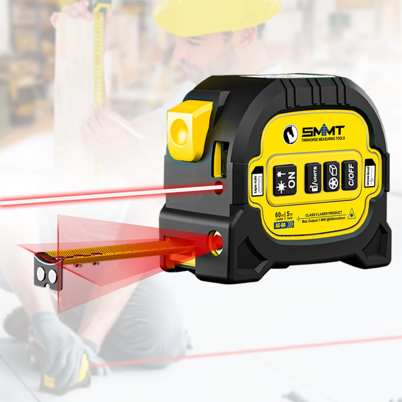 [Australia - AusPower] - 3-in-1 Laser Tape Measure, 196ft Digital rangefinder & 16ft Autolock Tape Measure with Magnet, Laser Measuring Tool with Crosshairs for in/Ft/M Unit, Linear/Area/Volume (Red) Red 