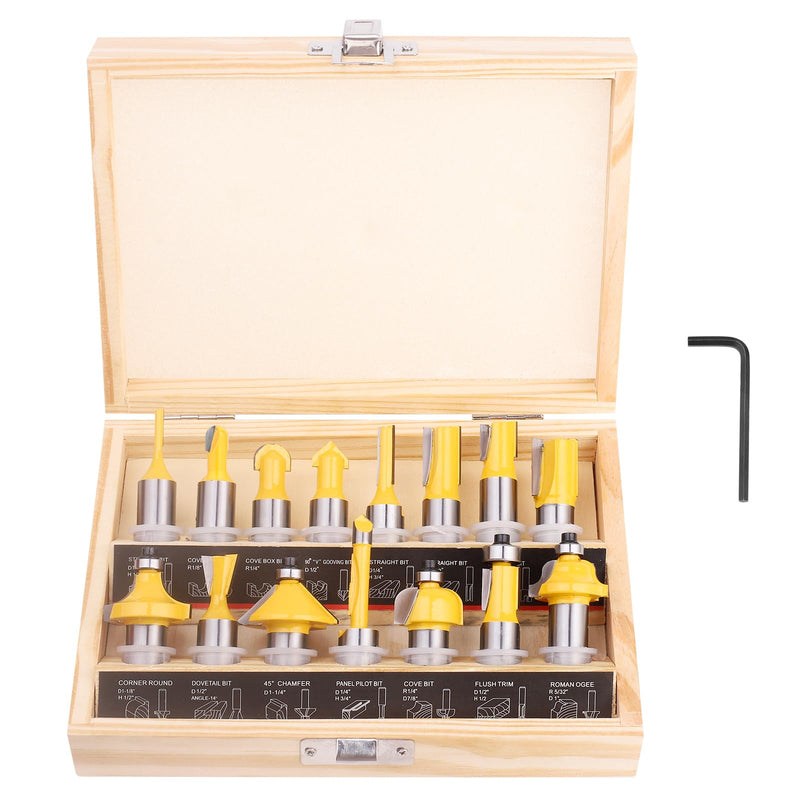 BAIDETS 15 Pcs Router Bits Set 1/2 Inch Shank, Tungsten Carbide Router Bits, Woodwork Tools 15 Pcs, 1/2" Shank