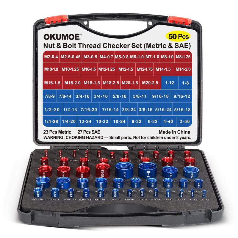 [Australia - AusPower] - 50Pcs Thread Checker, Bolt Size Finder Nut and Bolt Thread Checker, 23 Metric & 27 SAE Box Set Thread Gauge Size Checker in Narrow Area 