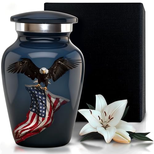 Solace Forever Small Urns for Human Ashes - Patriotic Eagle with US Flag Design - Mini Urn Keepsake Memorial for Men and Women - Handcrafted Remembrance Urn for Ashes (Black, Set of 1) Black