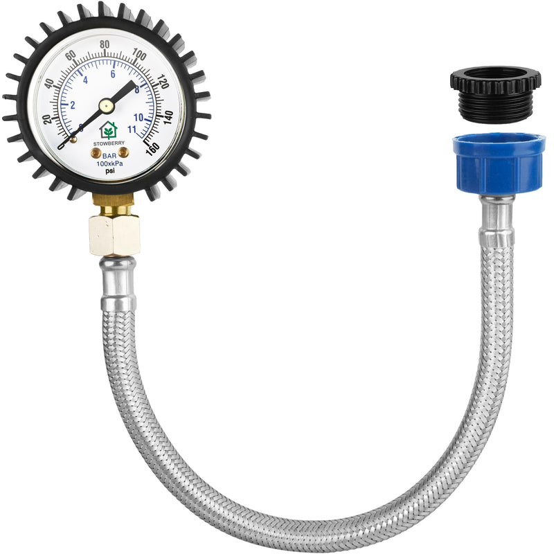 Mesh Water Pressure Gauge - 0-11 Bar / 0-160 PSI | Water inlet pressure gauge with hose tap connection - hydraulic tool for the
