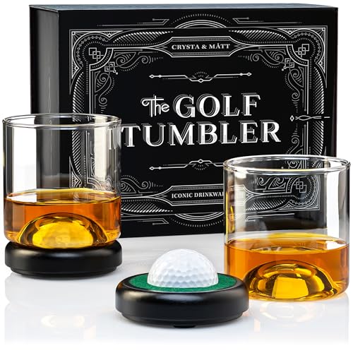 Golf Whiskey Glass Set | Golf Ball Shot Glasses | 12 oz Whiskey Glasses | Gifts for Golfers | Cool Stuff for Golfers | Birthday Gifts for Men and Women | Uncle Gift | Whiskey Presents for Golfer Black