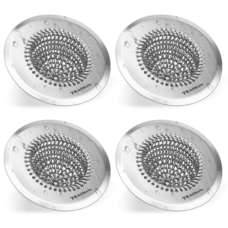 TRAPMATE 4 Pcs Kitchen Sink Drain Strainer, Stainless Steel Sink Strainer Basket with Easy Clean & Anti-Clog, Fits Garbage Disposal, Dishwasher Safe, Single & Double Bowl Sinks (Patented Product) Silver Silver Silver Silver