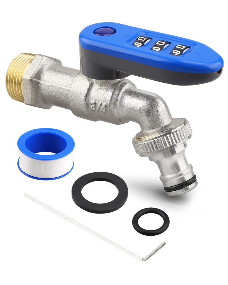 Upgraded Outdoor Faucet Lock System, Gate Valve LockoutDevice, One-Piece Design, Brass Material, Blue Handle