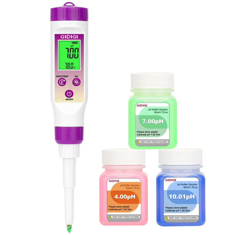 [Australia - AusPower] - pH Meter Food Digital Electronic pH Tester for Fermentation 3*50ml pH Buffer Calibration Solution Kits Hot Sauce Food Tester Probe for Cheese Sourdough pH Temperature pH Test Strips for Acidity 2 in 1 pH Temp Meter 