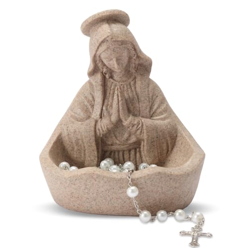 Virgin Mary Statue Rosary Holder, 5.5 Inch Catholic Gifts for Women Sandstone