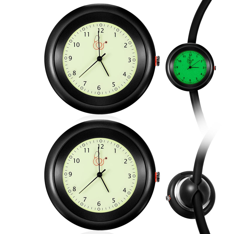 [Australia - AusPower] - 2 Pcs Glow in The Dark Stethoscope Watch Nurse Gift Clip on Pocket Watch with Second Hand Appreciation Medical Accessories for Christmas Nursing Students Doctor Clinic (Black) Black 2 