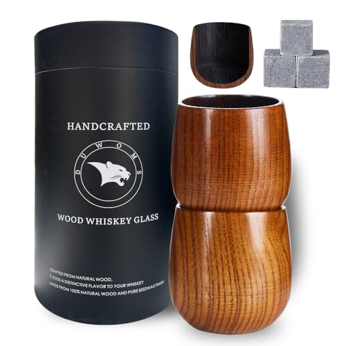Charred Wooden Bourbon Drinking Glass 2PCS，Whiskey Cup Wooden Old Fashioned Wood Glass, Charred Old Fashioned Glass Bourbon Whiskey Gifts for Men, Dad, or Brother, Father's Day Upgraded 2 PCS