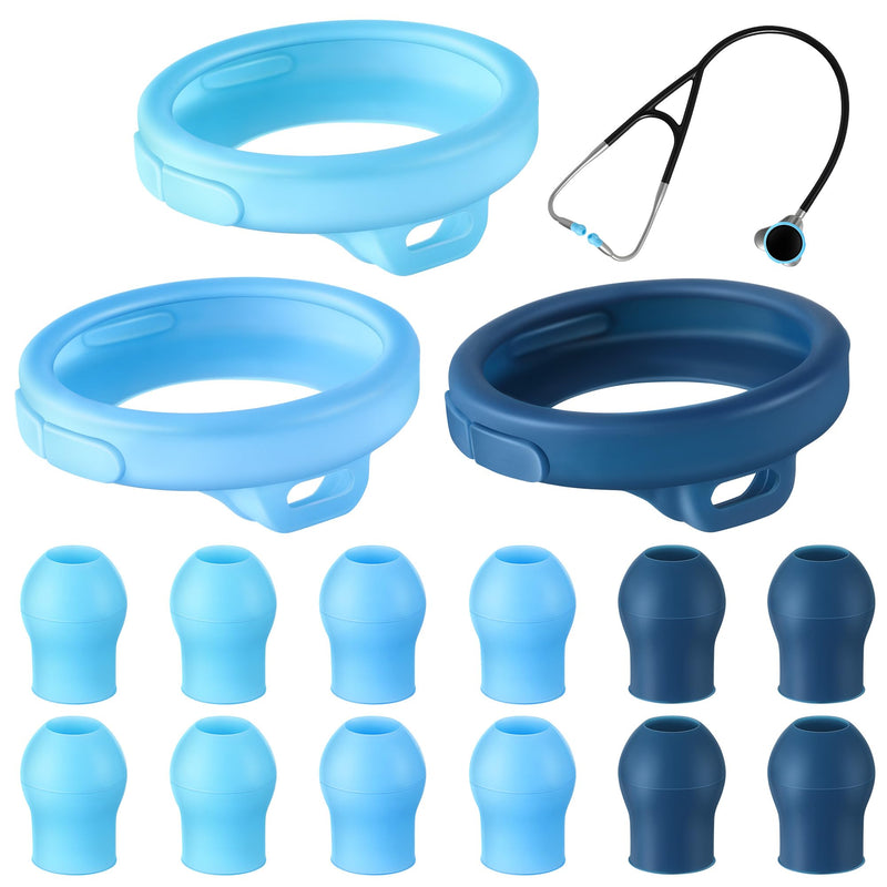 [Australia - AusPower] - Echo Stethoscope Accessories Compatible with EKO Core 500 Digital Stethoscope, 3 Pcs Silicone Protective Chestpiece Cover and 12 Pcs Ear Tips Replacement, Dustproof Protection Design 