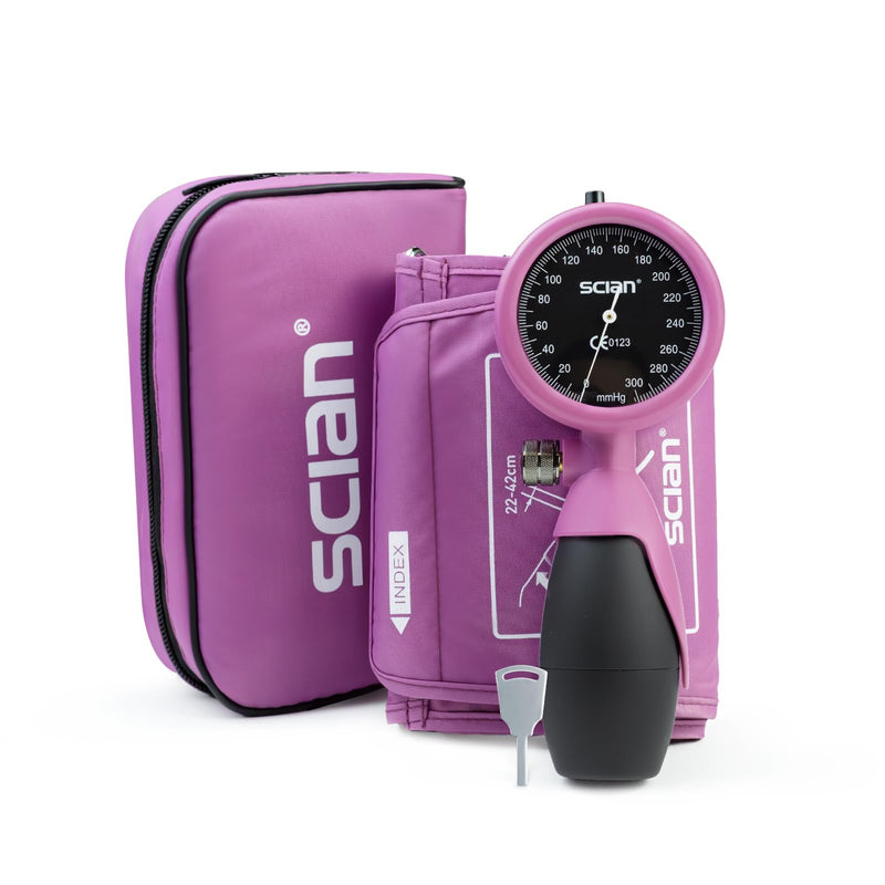 [Australia - AusPower] - SCIAN Palm Style Aneroid Sphygmomanometer with European Cuff 8.7-16.5", Manual Blood Pressure Cuff with Carrying Bag for for Nurse Doctor Senior Adult, Purple Red 
