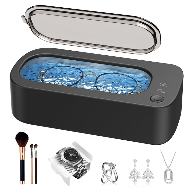 Ultrasonic Jewelry Cleaner Machine: 48KHz Ultra Sonic Cleaner for Jewelry,Eyeglass,Rings,Watch Band,Dentures,with Dual Cleaning Modes,350ML 304 Stainless Steel Tank,Gift for Wife,Mom,Daughter Black