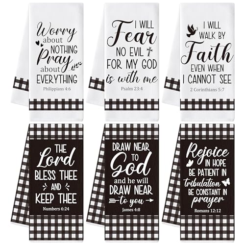 Christian Bible Verse Hand Towels - 6 Pack Polyester Kitchen Towels Set