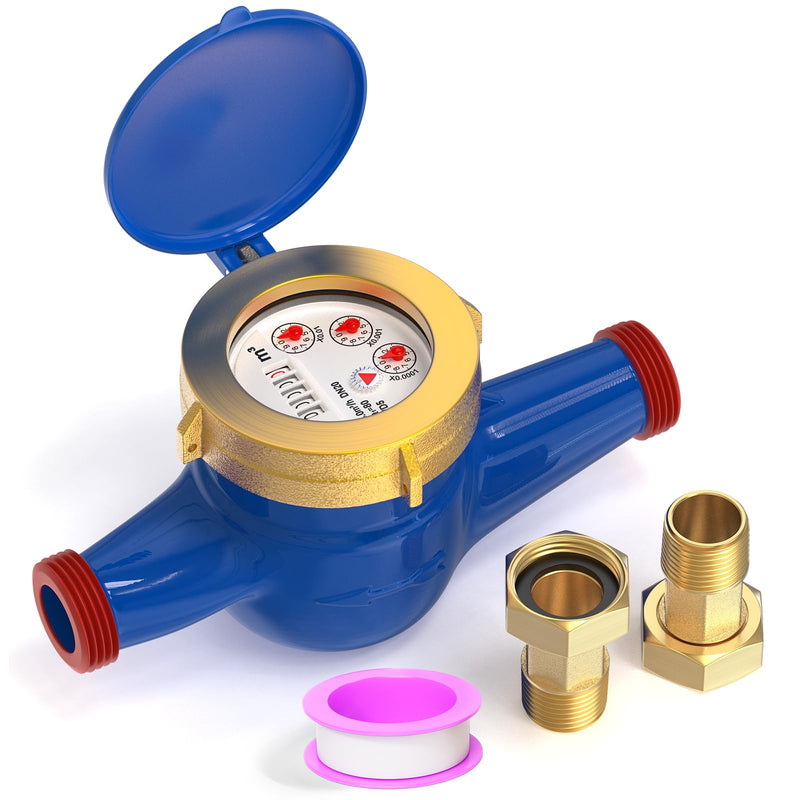 [Australia - AusPower] - DN20 Cold Water Meter, 3/4" NPT Thread Couplings, Horizontal Install, for Home, Garden Irrigation, Residential Water Supply 